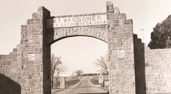 The main gate at the Waggoner Ranch is a tribute to Tom Waggoner and features the years of his birth and his death, and the Comanche word for sweetgrass, sachueista.